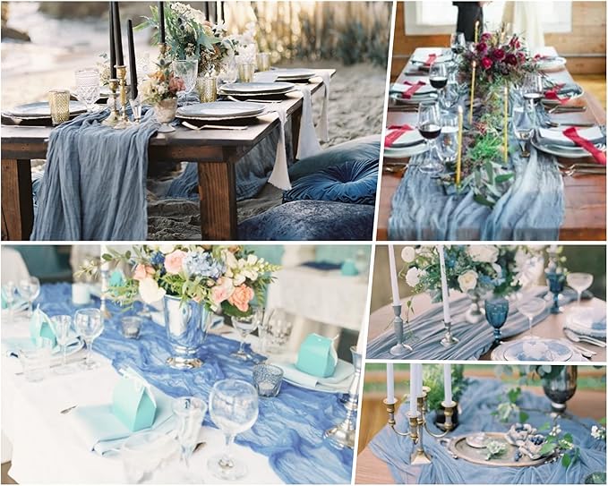 15 Pack Cheesecloth Table Runner 6FT Cheese Cloth Table Runner 35 x72 Inch Boho Table Runners Long Table Cover for Wedding Engagement Birthday Party Bridal Baby Shower Picninc Table Decor(Dusty Blue)