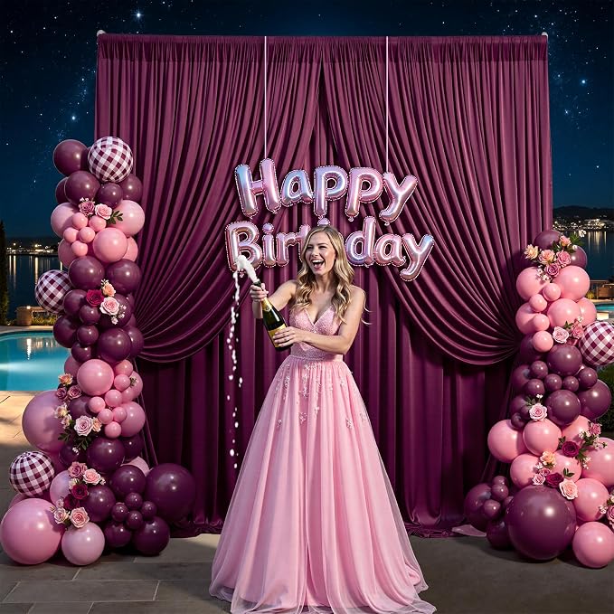 10ft×12ft Burgundy Backdrop Curtains for Wedding Parties, 2 Panels Wrinkle Free Polyester Photo Backdrop Drapes Back Drop Cloth for Birthday Photography Background