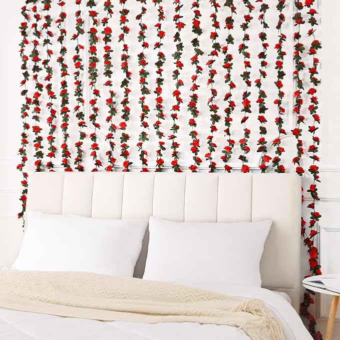 BLEUM CADE 2Pcs 16.4Ft Flower Garland Artificial Rose Vines for Bedroom, Cute Fake Hanging Flower Vines Floral Garland Decorations for Wedding Party Wall Room Decor Aesthetic