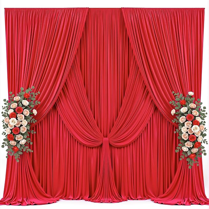 10x12ft Red Backdrop Curtains for Parties Wrinkle Free Fabric Backdrop Curtain Birthday Photo Drapes Backdrop for Wedding Baby Shower Bridal Shower Photography Stage Back Drop 2 Panels 5x12FT
