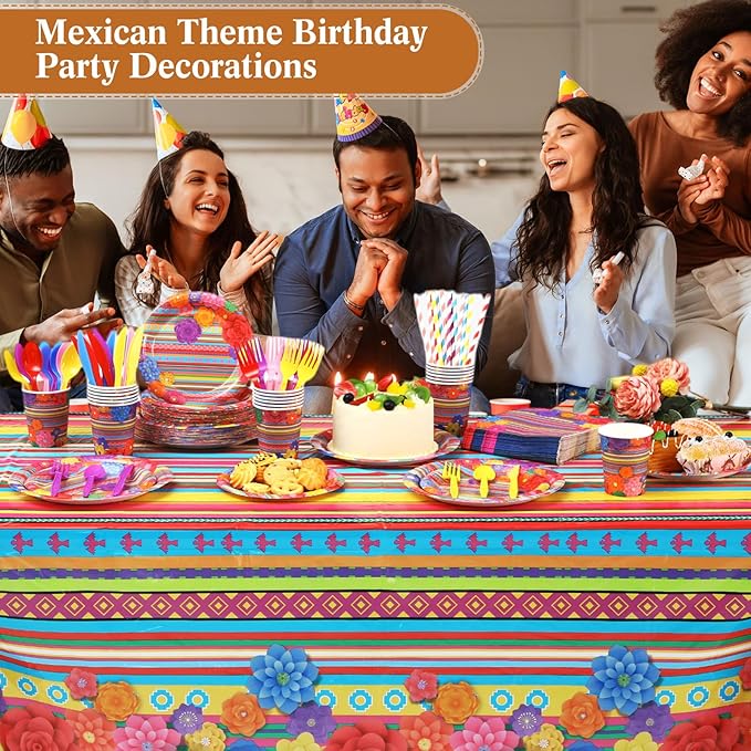 Funnymoom 452 Pcs Cinco De Mayo Party Decoration for 50 Guest, Mexican Paper Plates Napkins Cups Tablecloth Cutlery Straws Fiesta Disposable Tableware Set for Mexico Wedding Birthday Party Supplies