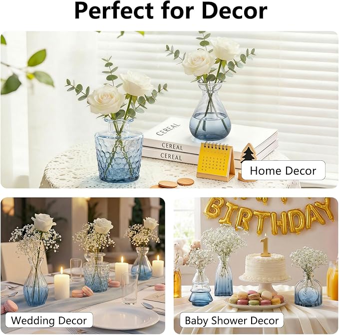 RUCKAE Glass Bud Vases Mini Flower Vase Small Vintage Vases for Centerpiece Table Wedding Decorations Home Decor Party(Gradient Blue 22 Pack)