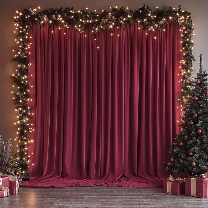 ESGOTBME 30x10ft Wrinkle Free ‌Burgundy Backdrop Curtain for Parties Soft Fabric Drapes Wedding ‌Curtain Backdrop for Birthday Party Decorations Background for Photography 5x10ft, 6 Panels