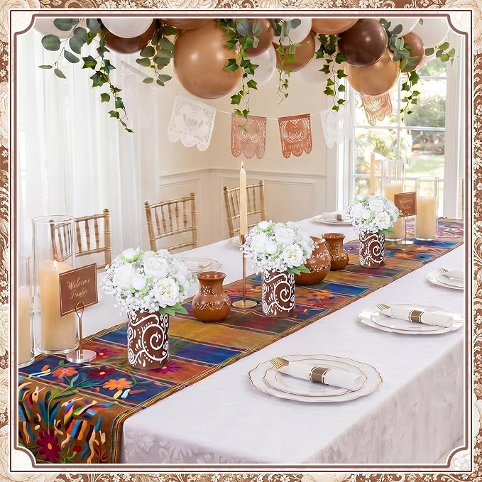 Mumufy 30 Pcs Rustic Fiesta Table Centerpieces with Cardboard Paper Vases and Artificial White Flowers, Cielito Lindo Farmhouse Wedding Decorations for Bridal Shower, Baby Shower, Birthday, Taco Party