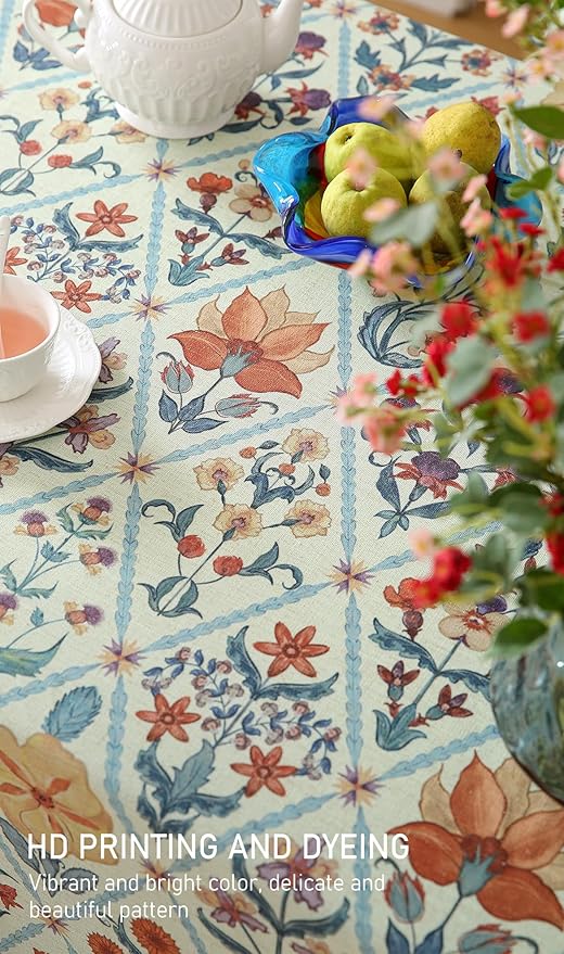 ISAENNE Designer Elegant Square Linen Tablecloth,67"x67"-Floralsea A | French Vintage Table Cloth,Colorful Floral Pattern,Beautiful,Decoration,Heavyweight,Dining Room,Kitchen,Thanksgiving