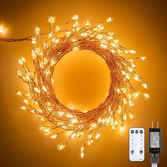 Fairy Lights Plug in, 10Ft 200LED Firecracker Firefly Lights, 8 Lighting Modes, Waterproof Copper Wire Cluster String Lights for Ceiling Bedroom Window Christmas Tree Decoration, Warm White