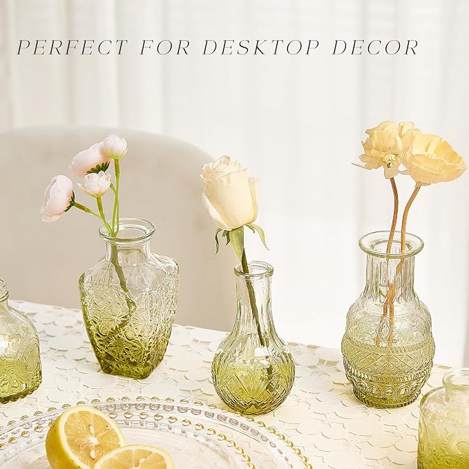 Glass Bud Vase Set of 30, Small Flower Vases, Glass Vases for Centerpieces, Vintage Home Table Decorations Bud Vases (30 Pcs, Green)