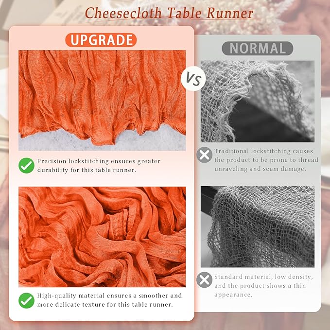 10 Pack Orange Cheesecloth Table Runner 17x108 Inch Semi Sheer Boho Rustic Gauze Cheese Cloth Table Runners for Wedding Party Birthday Baby Shower Home Décor