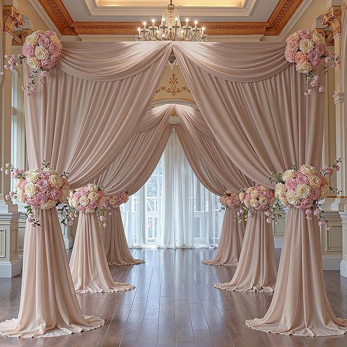 20ft x 10ft Taupe Backdrop Curtain Drapes, Wrinkle-Free Sheer Chiffon Fabric Photo Backdrop Panels for Wedding Arch Party Ceremony Stage Photo Backgrounds