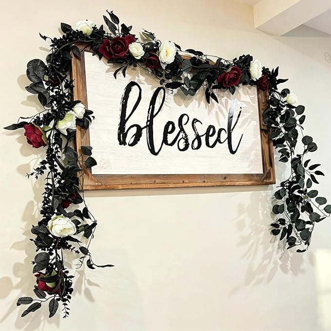 CQURE 2Pack Eucalyptus Garland,Artificial Eucalyptus Leaves Flowers Table Greenery Garland Wreath Vines for Wedding Party Fireplace Bedroom Room Decor