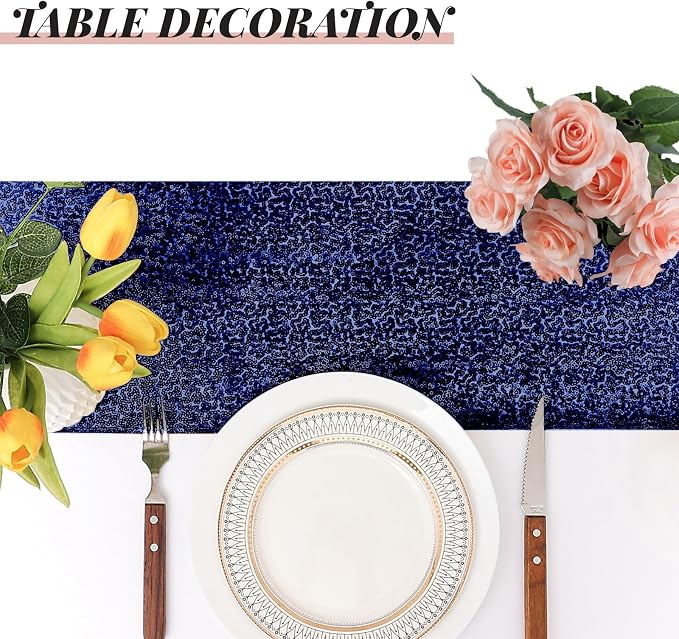 Sugargirl 10 Packs 12 x 72 inches Sequin Table Runner, Glitter Navy Table Runner for Birthday Party Supplies Wedding Holiday Celebration Event Decorations