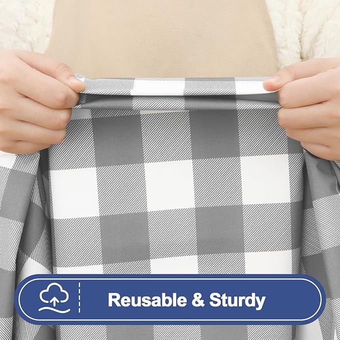 Smiry Picnic Table Cloth 6 Pack, Waterproof Elastic Fitted Tablecloths for 8FT Rectangle Tables, Washable Polyester Buffalo Plaid Tablecloth for Camping, Dining & Outdoor (Grey & White, 30" x 96")