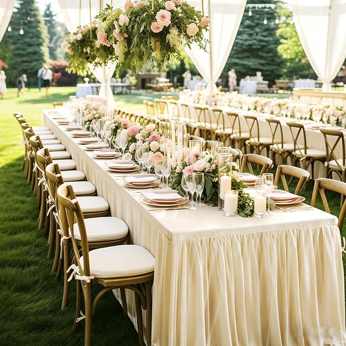 Tulle Tablecloth Table Skirt for 6 Foot Rectangle Tables Table Covers with Ruffle Tutu Table Skirt for Wedding Reception Party Birthday, Champagne, 4 Pack, 6ft Table Cloth
