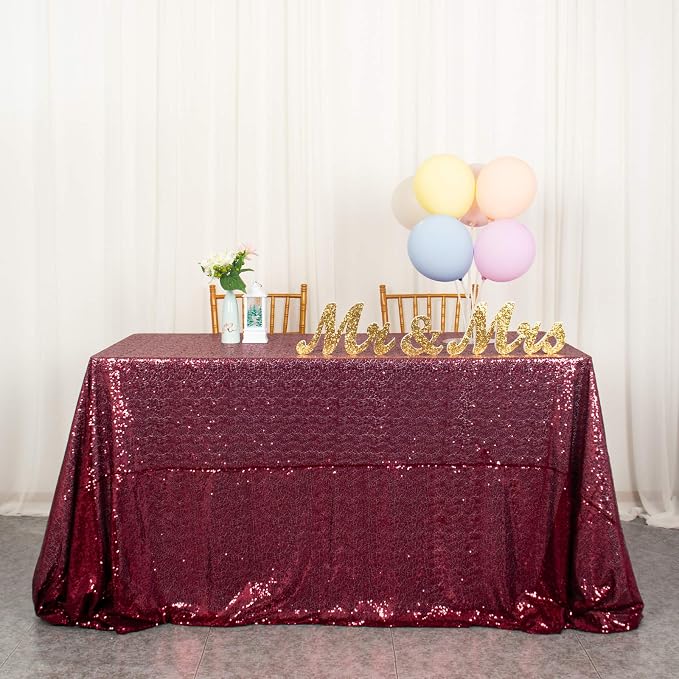 ShiDianYi Sequin Tablecloth Burgundy 90x156-Inch Sequin Table Linen Wine Rectangle Tablecloth 8ft for Wedding Decor,Party,Banquet -190222E