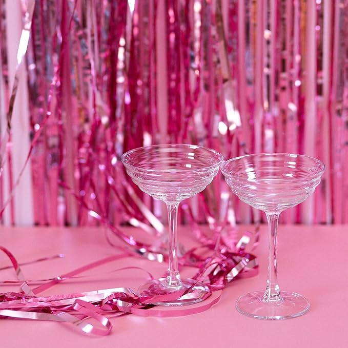 40 Pack Pink Foil Curtain Backdrop Metallic Tinsel Foil Fringe Curtains Photo Booth Props for Birthday Party Decoration Christmas Holiday Halloween New Year Party Supply, Pink