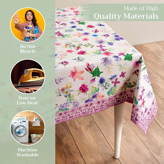 Maison d' Hermine Table Cloth Rectangle Table 100% Cotton 70 x 120 Inches Tablecloth Reusable Decorative for Dining Kitchen Room Farmhouse Party Home Hotel Restaurant Spring Summer - Chardon