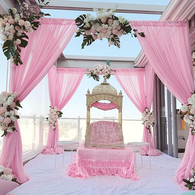 10ft x 10ft Pink Backdrop Drapes, Wrinkle-Free Sheer Chiffon Fabric Photo Draping Backdrop for Wedding Arch Party Ceremony Galentines Day Decorations