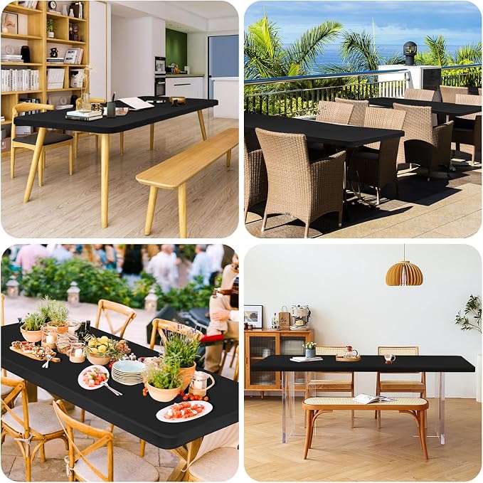 12 Pack Stretch Fabric Table Top Cap Cover, fits 6FT Tables, Black Spandex Table Covers Elastic Universal Rectangle Tablecloth Protector for Indoor Outdoor Party Picnic (Black, 30" W x 72" L)