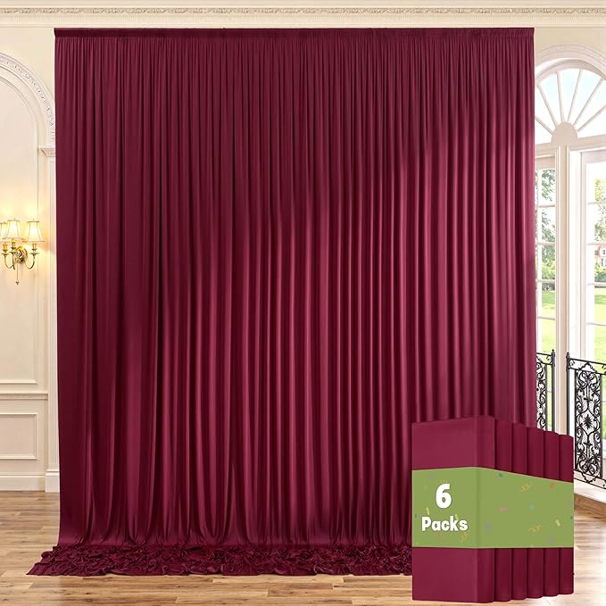 30ft x 10ft Maroon Backdrop Curtains for Parties, Polyester Burgundy Backdrop Drapes 6 Panels 5x10ft for Baby Shower Photography Birthday Parties Background