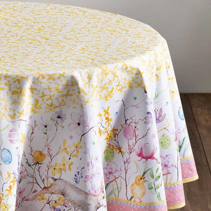 Maison d' Hermine Table Cloth Round Table 100% Cotton 63 Round Inches Tablecloth Reusable Decorative for Dining Kitchen Room Farmhouse Party Home Hotel Restaurant Spring Summer - Easter Zest
