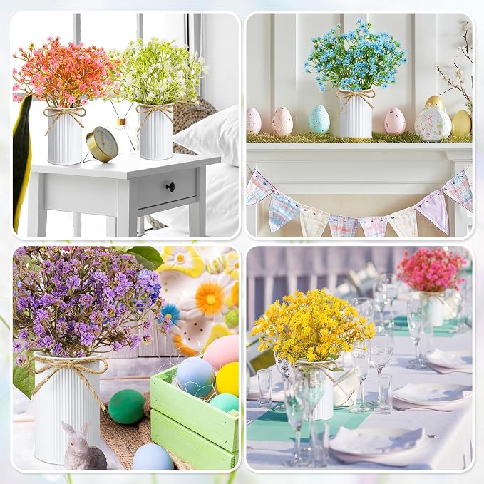 Wavwavw 6 Set Babys Breath Artificial Flowers Centerpieces for Tables Gypsophila Faux Fake Flowers with Vase Floral Arrangement Bouquets for Wedding Dining Table Home Party Decor
