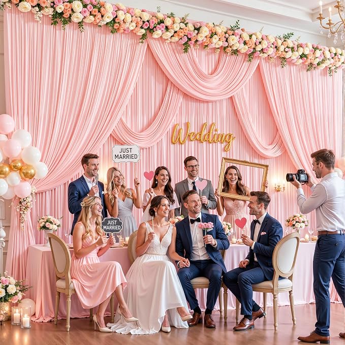 10x12 Blush Pink Backdrop Curtains for Wedding Party Wrinkle Free Backdrops Curtain Drapes Fabric Decorations Photo Back Drop Cloth for Baby Shower Photography Stage Reception 5ft x 12ft,2 Panels