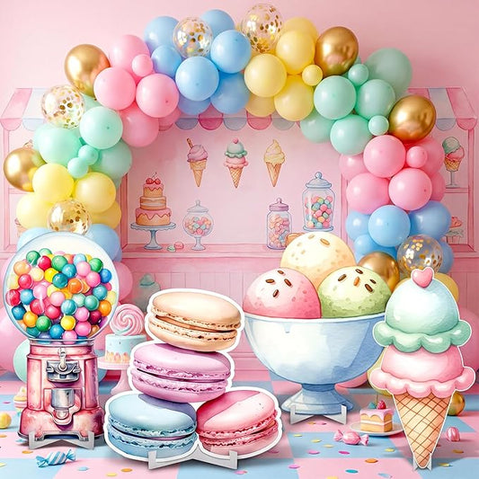 Honoson 4 Pcs Large 24" x 32" Candyland Cardboard Cutouts Backdrop, Ice Cream Candyland Party Decoration Yard Sign Photo Props Sweet Colorful for Birthday Party Supplies Summer Baby Shower