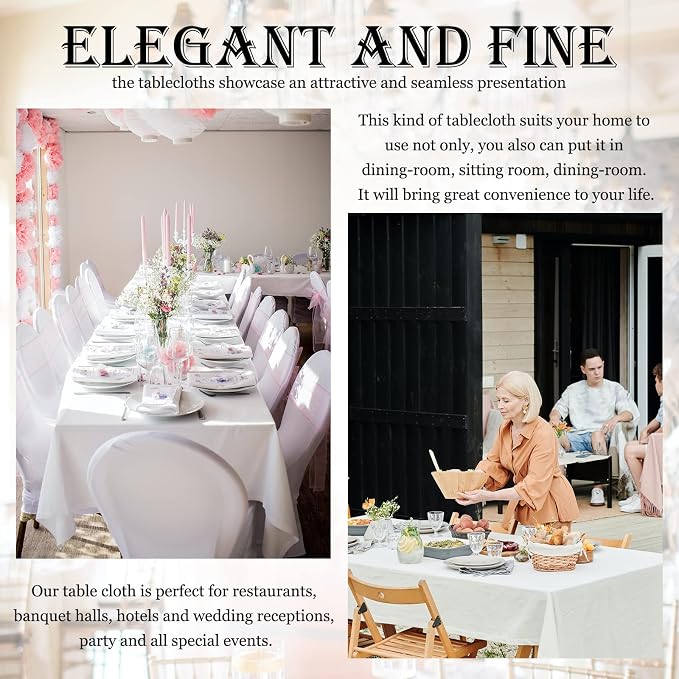 fani 10 Pack White Rectangle Tablecloth, 60 x 126 Inch Polyester Tablecloth for 8 Ft Table, Stain Resistant Washable Fabric Table Cloth Rectangular Table Cover for Wedding Party Dining Banquet