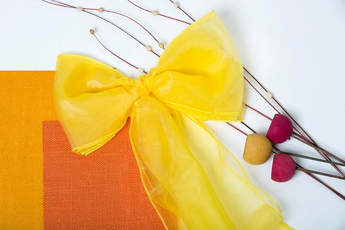 MDS® Pack of 50 Organza Chair Sashes for Wedding Decoration, Reusable Sheer Chair Bows for Banquet Chair Cover, Reception, Bridal Shower, Baby Shower, Birthday Party & Special Events - Yellow