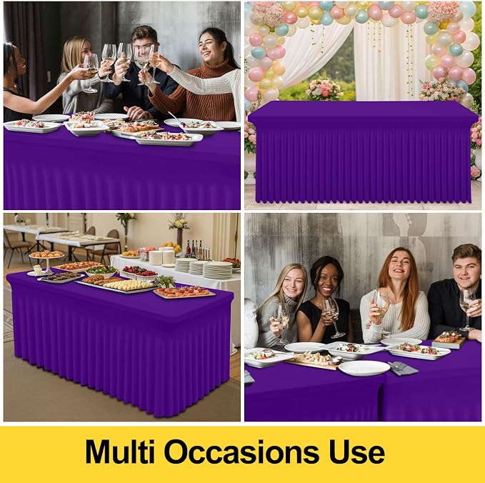 Smiry Spandex Tablecloth, Elastic Fitted Stretch Tablecloth for 6FT Rectangle Tables, Waterproof Washable Table Cover Skirt for Outdoor, Wedding, Banquet & Parties (Purple, 72Lx30Wx30H Inch)