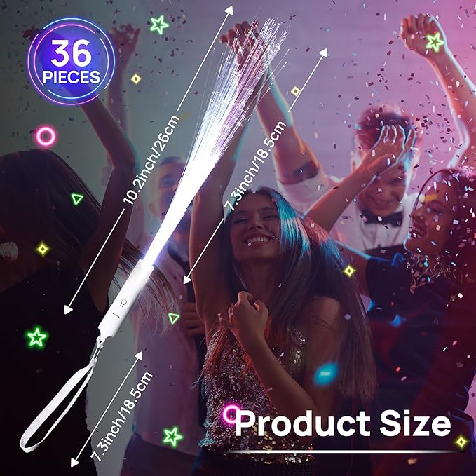 miikoul 36 Pcs Fiber Optic Wands White Glow Sticks LED Wedding Wand Light up Party Favor Sticks Flashing Wands with 3 Light Modes for neon Party Wedding Baby Shower Birthday Party Supplies