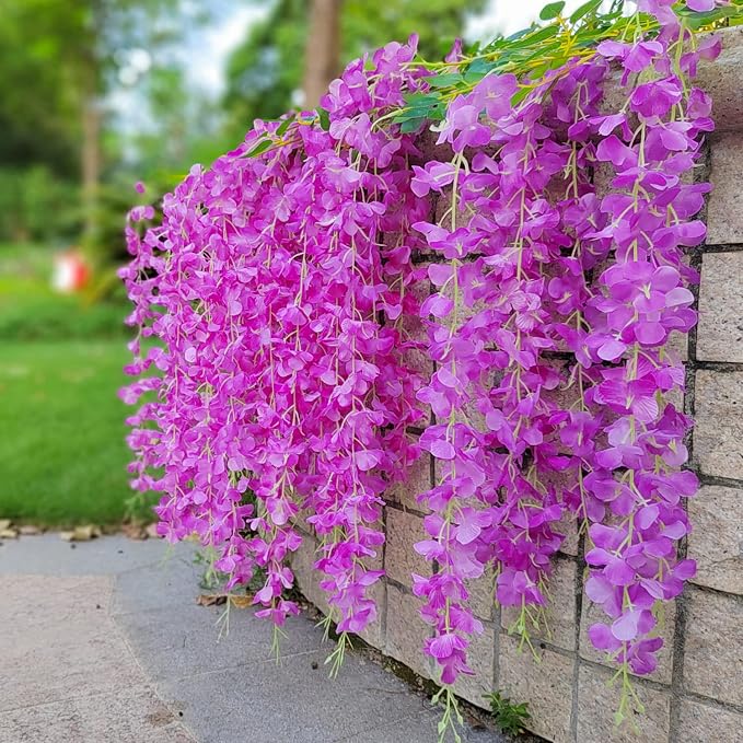 AITISOR 24 Pack Artificial Fake Wisteria Vine Ratta (3.75 Feet) Hanging Garland Silk Flowers String Home Party Wedding Decor(Purple)