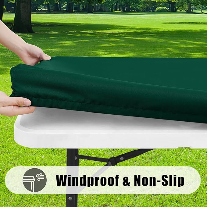 Smiry 6 Pack Rectangle Picnic Table Cloth, Waterproof Elastic Fitted Tablecloths, Washable Polyester Rectangular Patio Table Cover for Camping, Indoor and Outdoor (Dark Green, 30"x72")