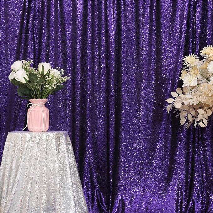Eternal Beauty Purple Sequin Backdrop, 7x7 Ft Glitter Background Curtains for Shimmer Photography Party Wedding Birthday Back Drop Decor