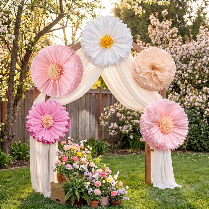 Chunful 5 Pcs 30'' 24'' Pink Giant Tissue Paper Flowers for Back to School Decor Large Hanging Crepe Paper Pom Poms for First Day of School Bulletin Board Welcome Party Decor