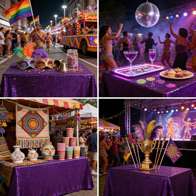B-COOL Purple Sequin Tablecloth 60x102 Inch Sparkly Kitchen Cloth Glitter Table Drape Overlay for Wedding Halloween Carnival Birthday Party Decorations