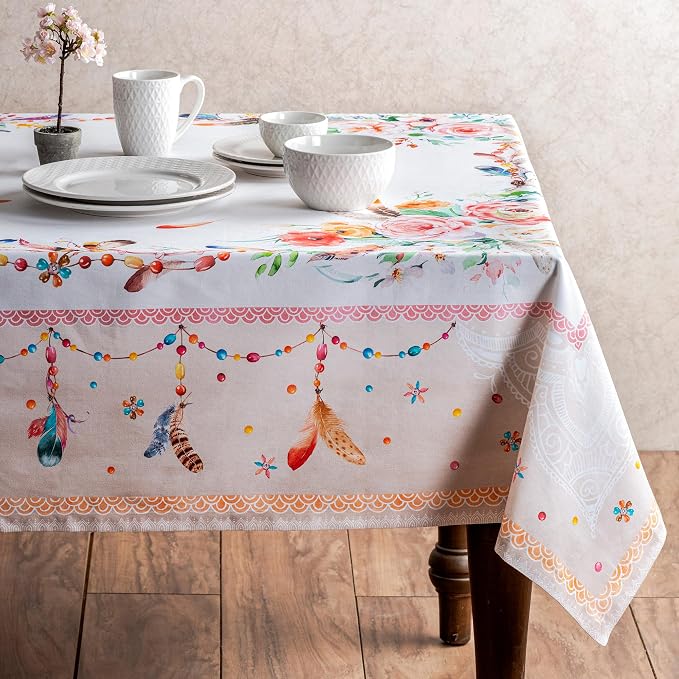 Maison d' Hermine Table Cloth Rectangle Table 100% Cotton 60 x 108 Inches Tablecloth Reusable Decorative for Dining Kitchen Room Farmhouse Party Home Hotel Restaurant Spring Summer - Ibiza - Beige