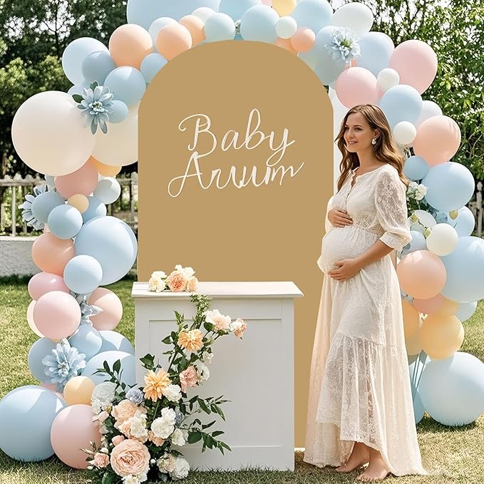 FOTSHARER Brown Arch Cover Wedding Arch Covers Stretchy Backdrop 3.3 x 6.6FT Khaki Chiara Arch Backdrop Stands Cover for Birthday Gender Reveal Party Baby Shower Decoration