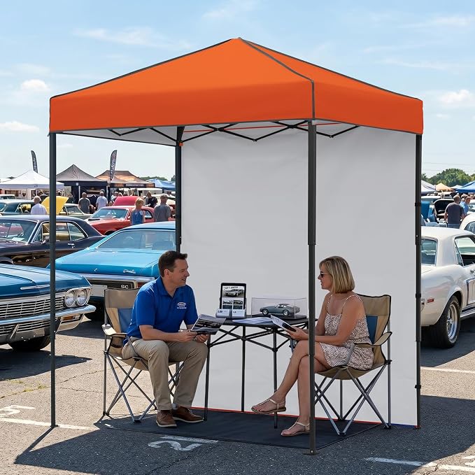 EAGLE PEAK 6x4 Instant Pop Up Canopy Tent with 1 Side Wall Panel, Straight Leg Sun Shelter, Portable Canopy with Carry Bag for Camping, Beach & Sports, Orange