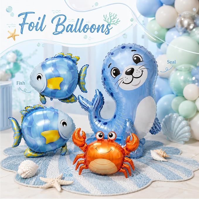 Under the Sea Baby Shower Decorations, All-in-One Sea You Soon Baby Shower Boy Party Decoration Kit with Balloon Arch Backdrop for Summer UnderWater Ocean Animal Theme Baby Shower Decorations Boys