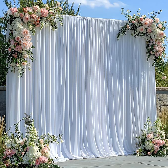 50FTx12FT White Wrinkle-Free Wedding Backdrop Curtain -Silky Washable White Polyester Drapes for Baby Showers, Birthday Parties, Photography, and Wedding Receptions-10 Panels 5FTx12FT