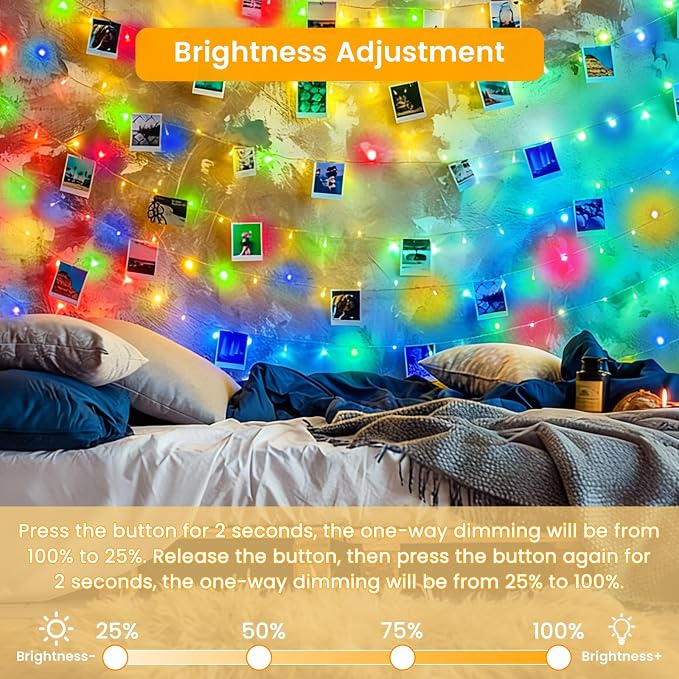 Connectable 2Pack String Lights Indoor, 66FT 200LED String Lights, 13Modes Twinkle Fairy Lights Plug in Outdoor Waterproof, Multicolor Clear Wire Light for Christmas Tree, Wedding Yard, Party Decor