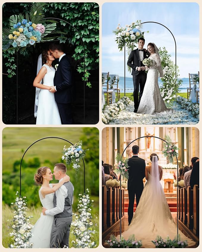 Wedding Arch, Metal Arch Backdrop Stand, Balloon Arch Stand Wedding Frame for Ceremony Decoration (Black, 7.2FT, 6.6FT, 6FT Arch Backdrop)
