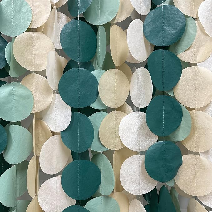 205Ft Sage Green Circle Dot Garland Backdrop Dusty Green Tissue Paper Polka Dots Hanging Streamer for Woodland Jungle Safari Neutral Birthday Baby Shower Wedding Engagement Party Decorations Supplies
