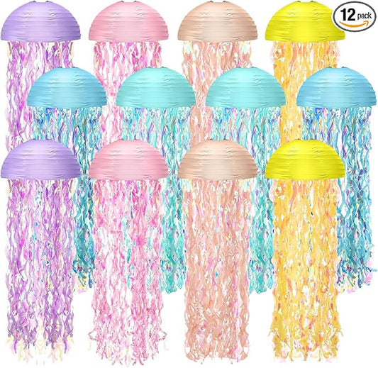Baquler Set of 12 Jellyfish Paper Lanterns 10 Inch Mermaid Semicircle Lanterns Hanging Decoration for Classroom Baby Shower Under the Sea Ocean Theme Birthday Party Decorations (Macaron Colors)