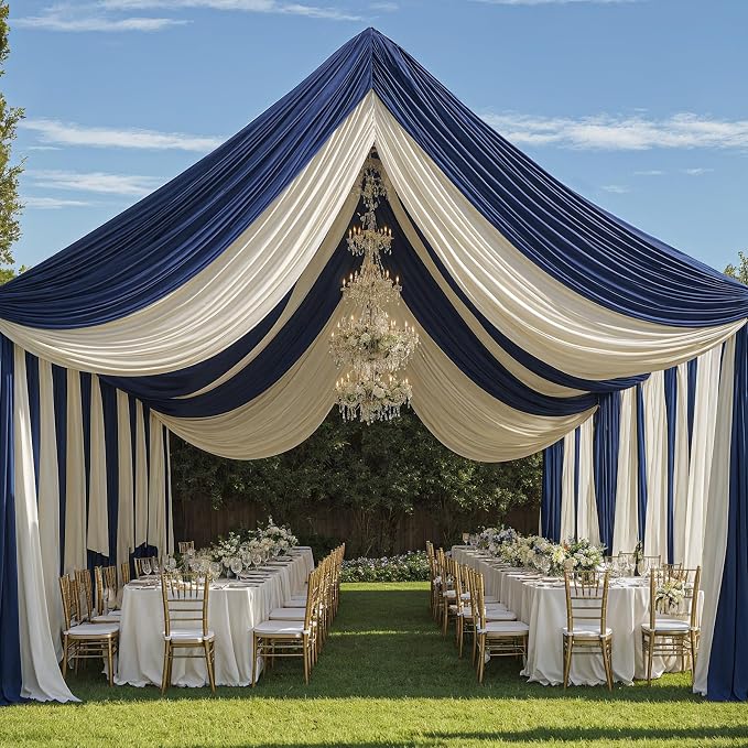 10ft x 20ft Navy Blue Ceiling Drapes for Wedding Parties, Wrinkle Free Thick Polyester 20ft Extra Long Wedding Draping Blue Ceiling Curtains Arch Drapery for Birthday Party Canopy Tent Decor