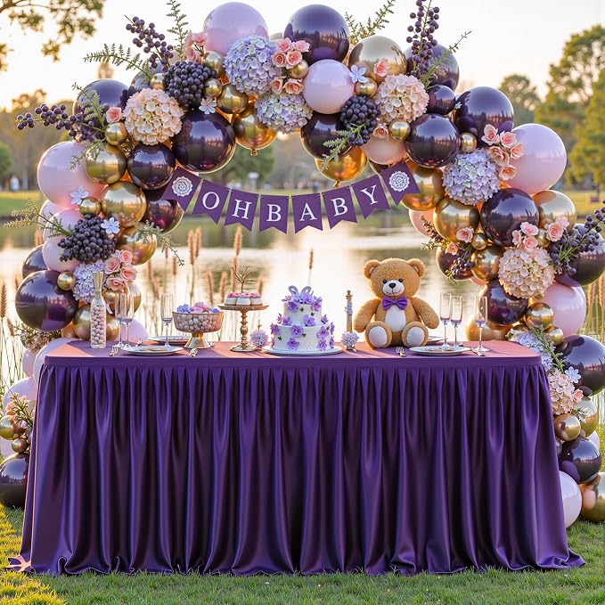 Wish Care 6 Pack Purple Rectangle Table Clothes for 8 Foot Tables, Polyester Fitted Tablecloths 8ft Stretch Table Cover for Wedding, Birthday, Parties, Trade Show, Craft Show