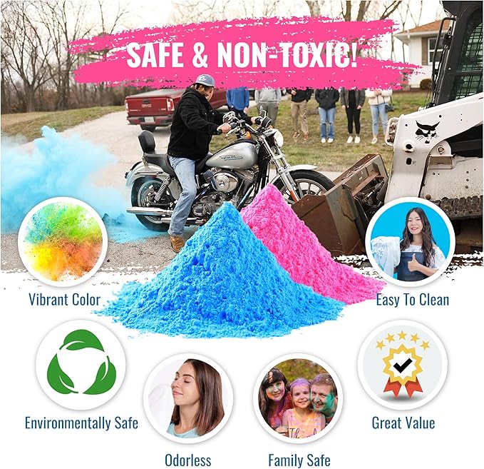 Color Blaze Black-Out Baby Gender Reveal Powder - 2lbs of Colored Powder for Boy or Girl, For Car & Motorcycle Burnout, Toss, Photoshoot, Reveal Party & Festival - 2 Pack of 1 lb - Pink & Blue