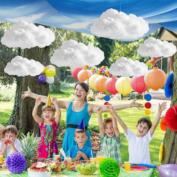 VioraWhite 9 Pcs Blue Sky White Cloud Ceiling Decor Include 12 x 2 ft Fluorescent Light Covers 6 Packs Imitation Artificial 3D Cloud Props Classroom DIY Hanging Ornament Picnic Party Decorations