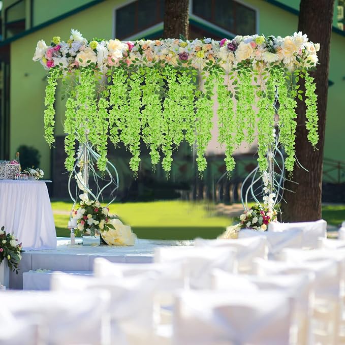 U'Artlines 36 Pack (Total 139 Feet) Artificial Fake Wisteria Vine Rattan Hanging Garland Silk Flowers String Home Party Wedding Decor (36, Green)